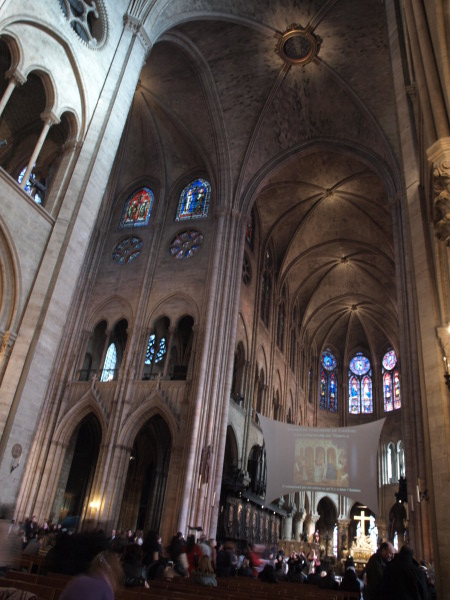 Notre Dame, stunning except for the banner stretched across the main nave.