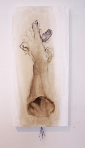 "Black Thumb", oil on canvas, embroidery thread, 2009